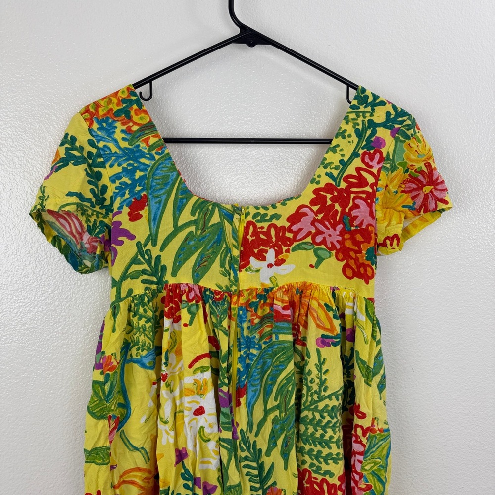 Jam's World Dress Womens Small Yellow Floral Print Short Sleeve Mini Back Zip - Picture 7 of 9
